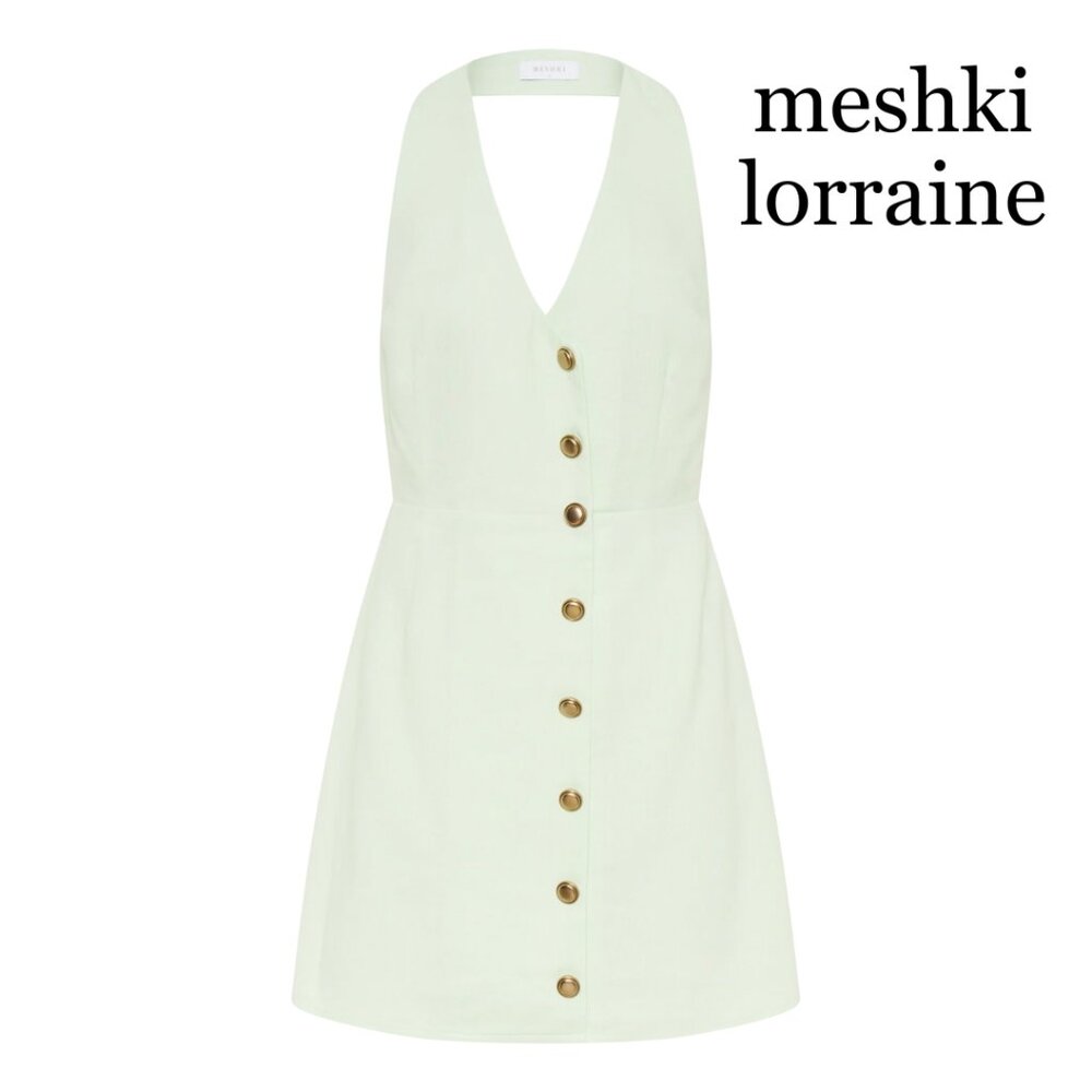 NWT: MESHKI Lorraine - Linen Halter Mini Dress - Mint